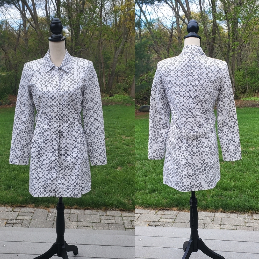 Fashionista Geometric Pattern Mid-Length Top Coat Trench Coat